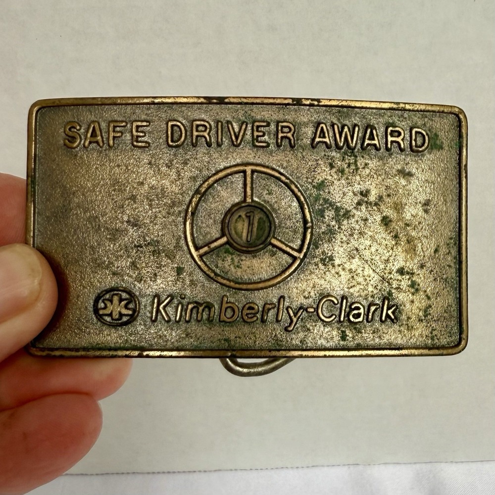 Vintage MCM Safe Drive Award Belt Brass Buckle Kimberly Clarke Made In USA Rare
